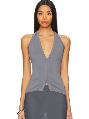 LIONESS NWT V-Neck HALTER Top in Slate Gray
